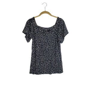 J Jill Wearever Off Shoulder Top Black White Dot Convertible Size M